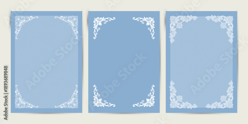 Elegant Lace Frames with floral corners. Card or invitation Vector template.