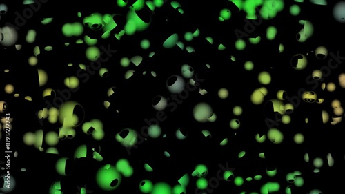 Abstract glowing green bokeh light particles floating on a dark background forming an elegant and atmospheric visual effect for cinematic videos, motion graphics and modern digital designs