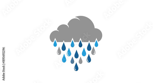 Rainy cloud with falling raindrops weather icon.