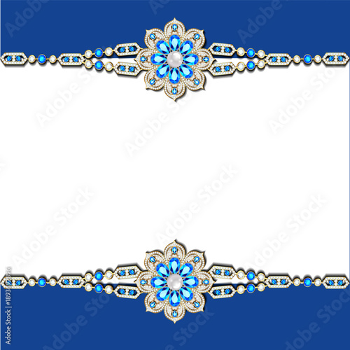 Illustration decorative volumetric vintage background frame with gold ornaments and precious stones