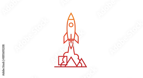 Rocket Launching into Space with Fiery Exhaust.