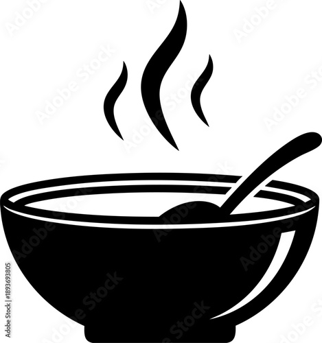 Hot soup bowl icon showing steaming meal for restaurant, food service and healthy cuisine