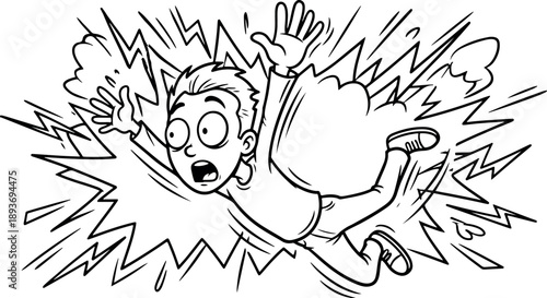 A cartoon character is depicted in a dramatic pose, seemingly electrocuted with jagged lines surrounding him to emphasize the electric shock effect