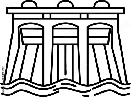 Hydroelectric dam icon showing renewable energy, water power generation and sustainability