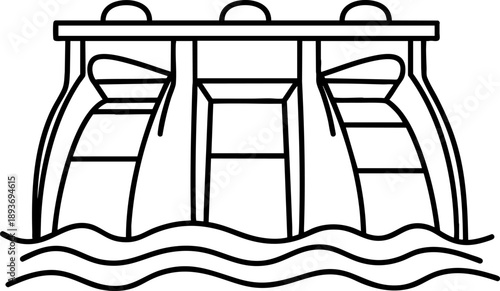 Hydroelectric dam icon showing renewable energy, water power generation and sustainability