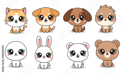 Isolated set with cute woodland forest animals in cartoon style. Ideal kids design, for fabric, wrapping, textile, wallpaper, apparel