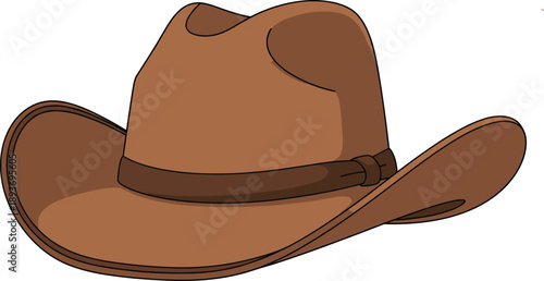 Brown cowboy hat illustration, western style headwear, traditional ranch fashion, rodeo accessory, wide brim hat, vector design, country culture symbol