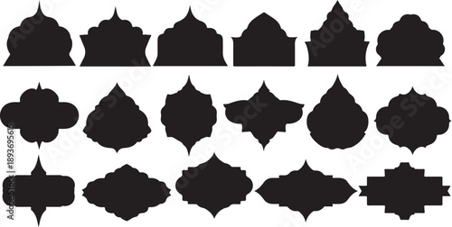 Ornate Moroccan and Arabic decorative shapes and frame collection. Vector illustration