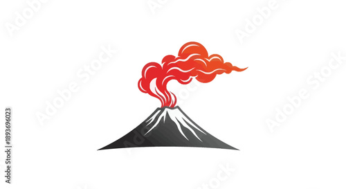 Stylized volcanic eruption with vibrant red smoke.
