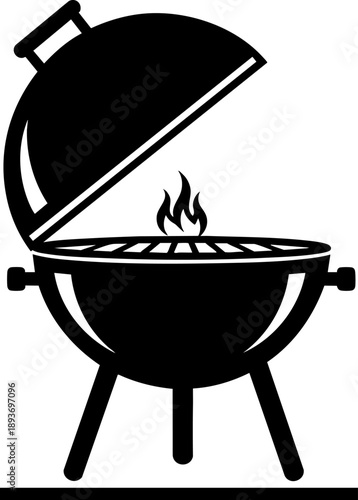 Barbecue grill icon with flame showing outdoor cooking, summer party and picnic concept