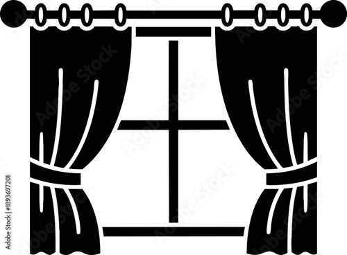 Window with curtains icon representing home decoration, interior design and architecture