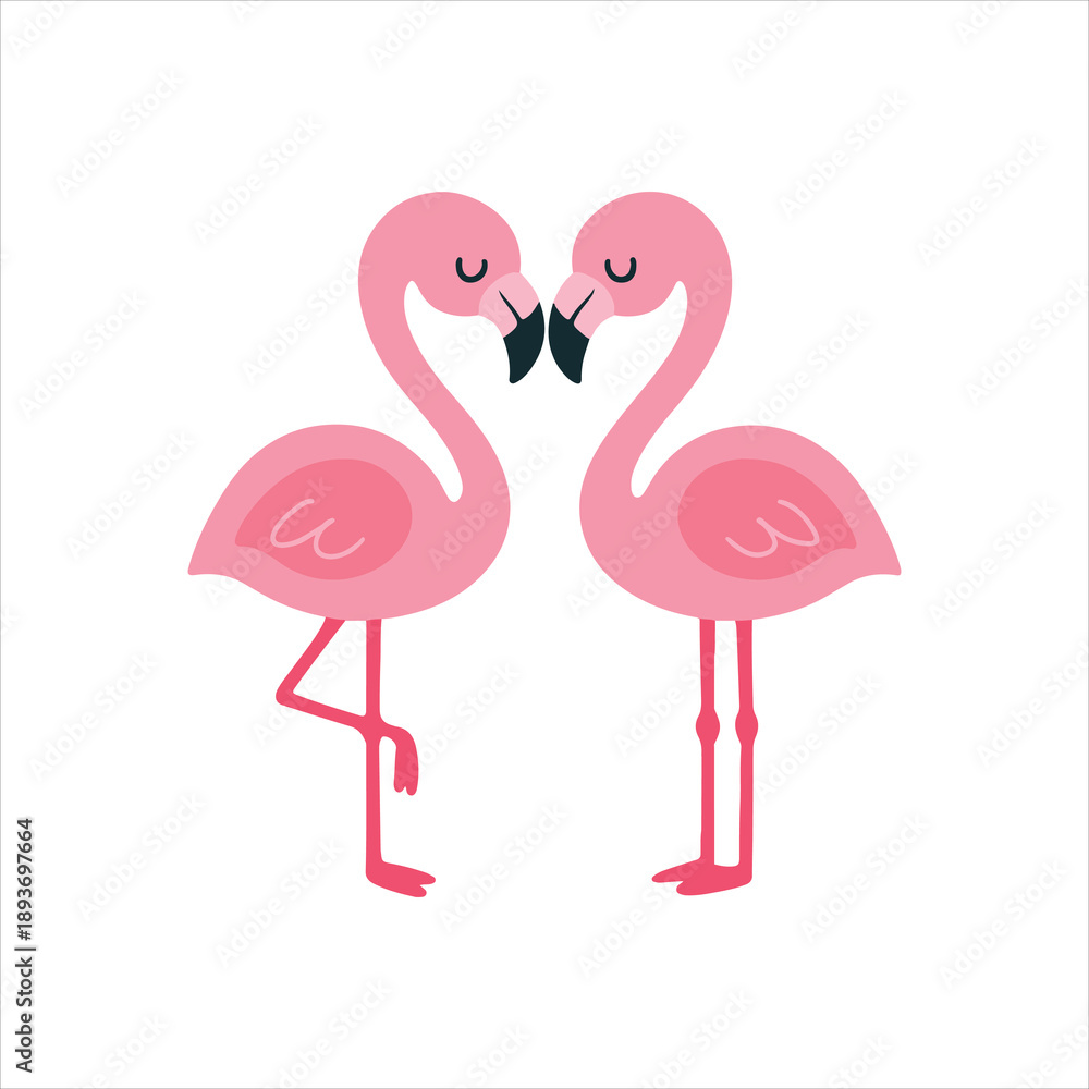Obraz premium Pair of Kissing Flamingos illustration, Cute Summer Clipart, Cute Little Summer Art, summer Beach design