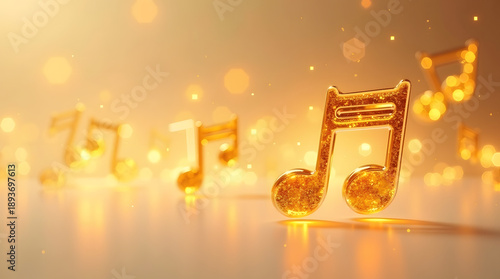 Wallpaper Mural Golden musical notes sparkling against a soft, glowing background, creating a festive and inspiring mood. Torontodigital.ca
