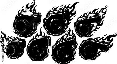 turbo for cars silhouette vector on fire 