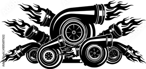 turbo for cars silhouette vector on fire 