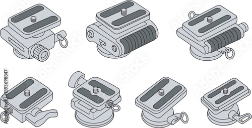 Gray metal quick release plate mounts camera mounts scalable
