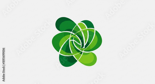 Green swirling leaves logo with white lines on light background symbolizing nature and harmony