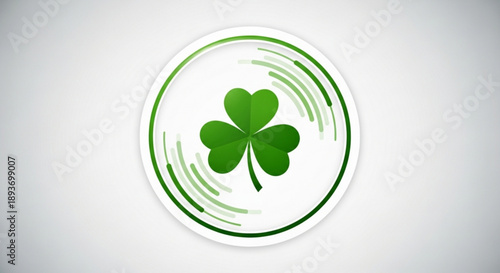 Green four leaf clover logo with circular motion lines on white background symbolizing luck and nature