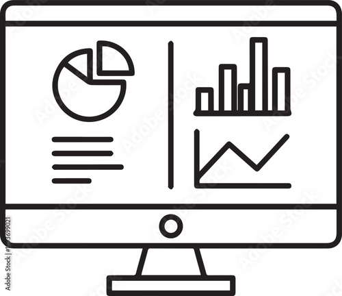 Business data visualization on computer screen displaying charts and graphs