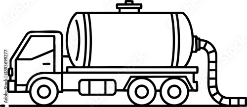 Tanker truck icon with hose representing fuel transport, logistics and industrial delivery