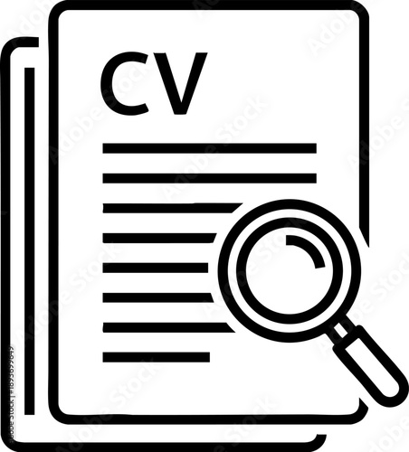 CV search icon showing resume document with magnifying glass for recruitment process