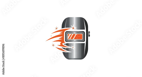 Welding Mask with Fiery Battery Icon.