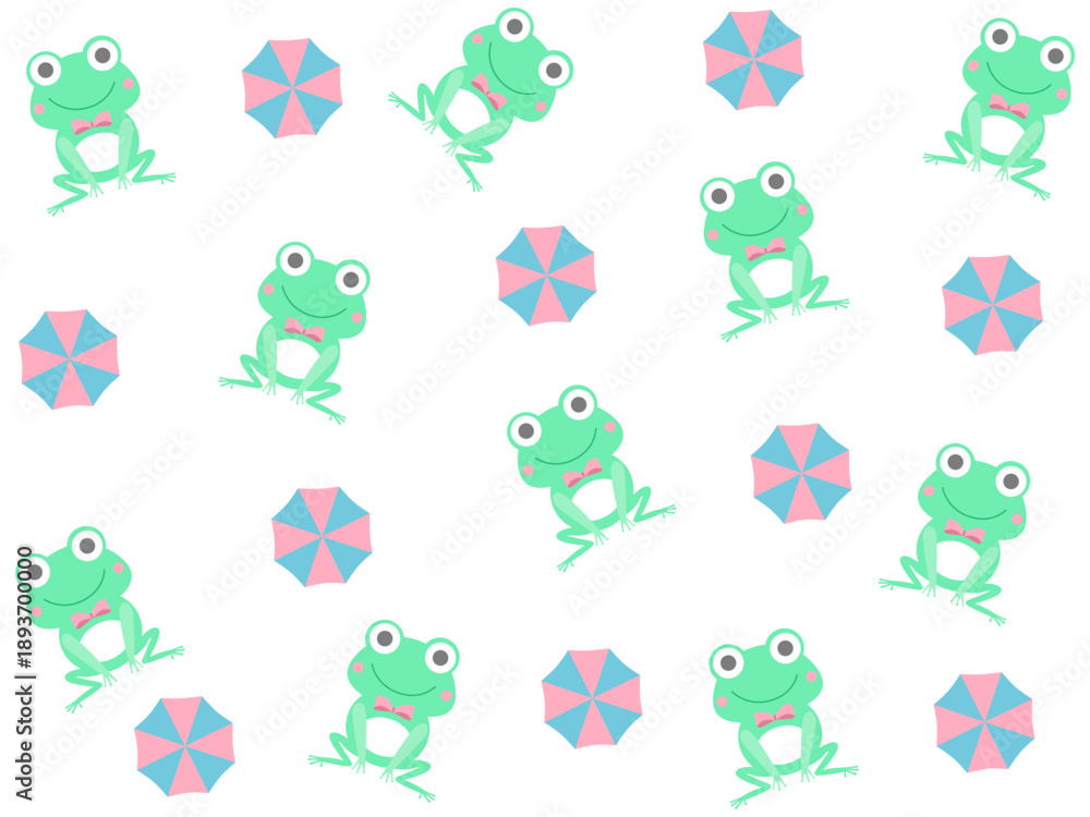 Obraz premium カエルと傘のかわいい壁紙背景