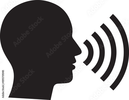 A person speaking with sound waves emanating from their mouth in a simple vector illustration
