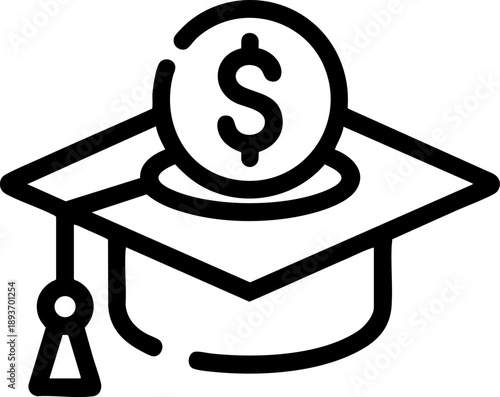 Education finance icon with graduation cap and dollar sign showing student funding