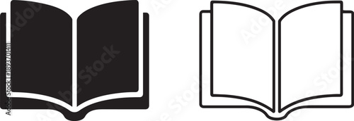 Book outline and bold icon set for education, library, learning, logo and app design.