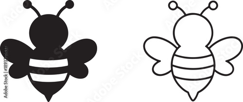 Black bee vector outline and bold icon set for nature, honey, logo and branding use.