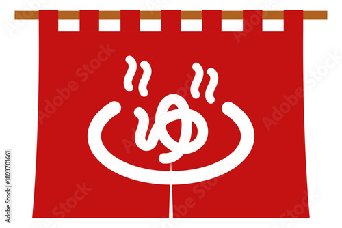 赤色の温泉のれんのイラスト
