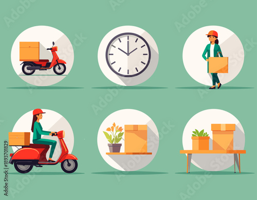 Delivery Process Icons Set Illustration.