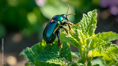 Wallpaper Mural green beetle on a flower Torontodigital.ca