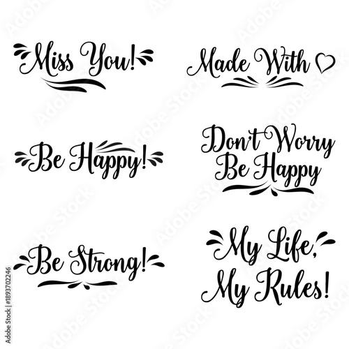 Collection of hand-drawn inspirational quotes and positive affirmations in a decorative script. Great for journals, social media motivational posts, and modern home decor prints.