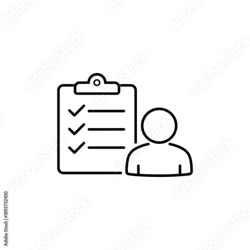 Ethics checklist icon with person black and white vector line illustration for compliance and moral standards