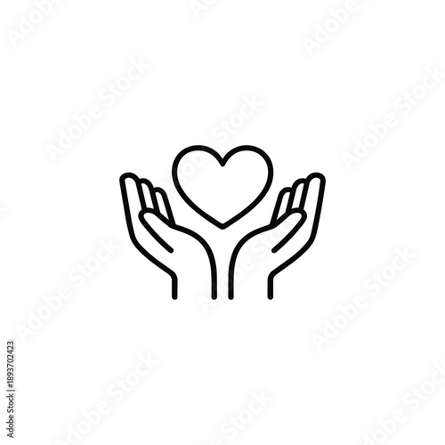 Ethical care icon black and white vector hands holding heart symbol of ethics compassion support and responsibility
