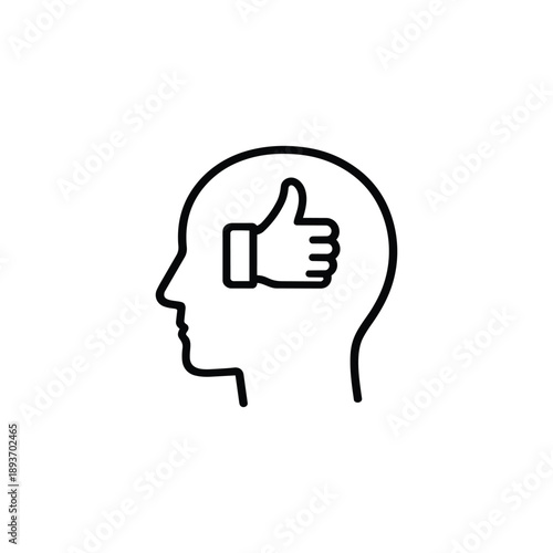 Ethical mindset icon human head with thumbs up symbol black and white vector illustration