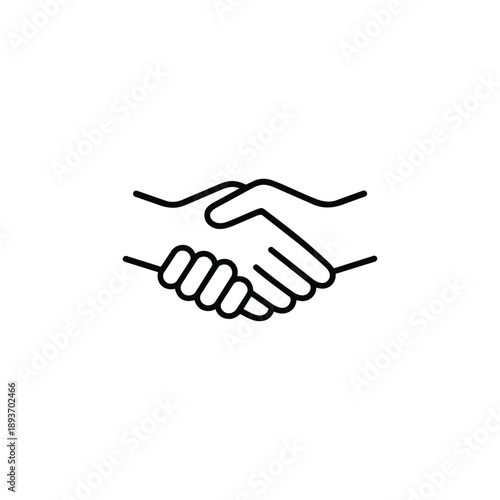 Black and white handshake icon symbol of ethics trust cooperation agreement and business partnership minimalist line vector illustration