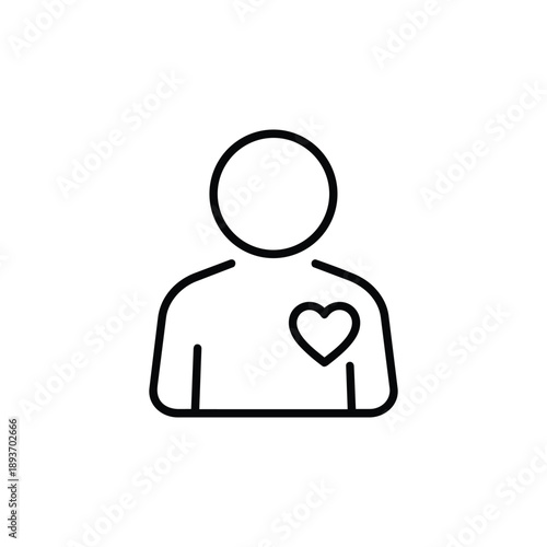 Ethical person icon with heart symbol black and white vector illustration of empathy and moral values