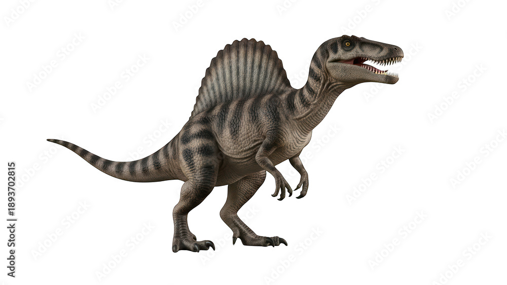 Naklejka premium A dinosaur with a spiny sail on its back stands on a greenscreen background.
