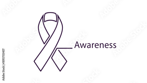 Minimalist purple ribbon outline with awareness text vector illustration