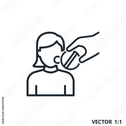 An illustrative vector icon depicts a hand offering a pill to a person, symbolizing medication, treatment, or drug-related concepts in a clean, minimalist design.