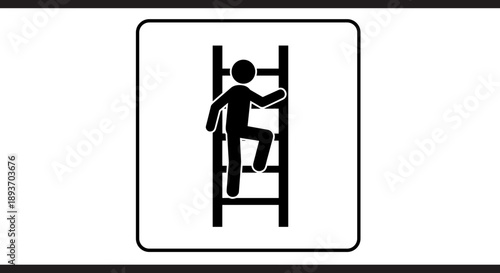 A symbolic black and white illustration depicts a stick figure person diligently climbing a ladder, representing ambition, progress, and upward movement.
