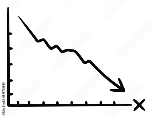 Depicting a clear economic downturn or business loss with a handdrawn graph showing a decreasing trend line, perfect for illustrating financial performance, market decline, or negative