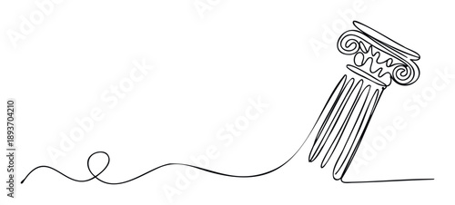 Elegant single line drawing of a classical Ionic column capital suggesting heritage and knowledge, perfect for academic, legal, or architectural branding and educational materials.