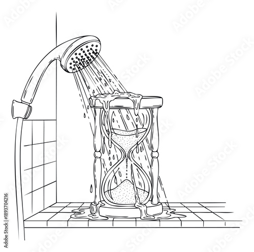 Striking visual metaphor of an hourglass showered with water, symbolizing the quick passing of moments and the need for efficient time management, suitable for various media.