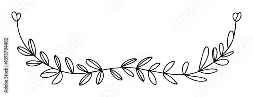 Simple hand drawn line art floral garland with delicate leaves forming a graceful border perfect for elegant wedding invitations or subtle document decoration