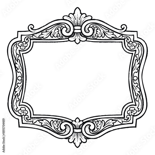 Elegant ornate frame with intricate scrollwork and floral accents provides a sophisticated border for vintage documents, certificates, invitations, or refined signage applications.