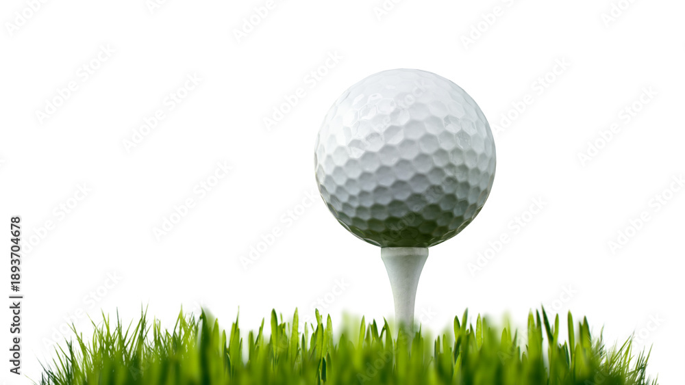 Obraz premium Golf ball on tee with grass isolated from background